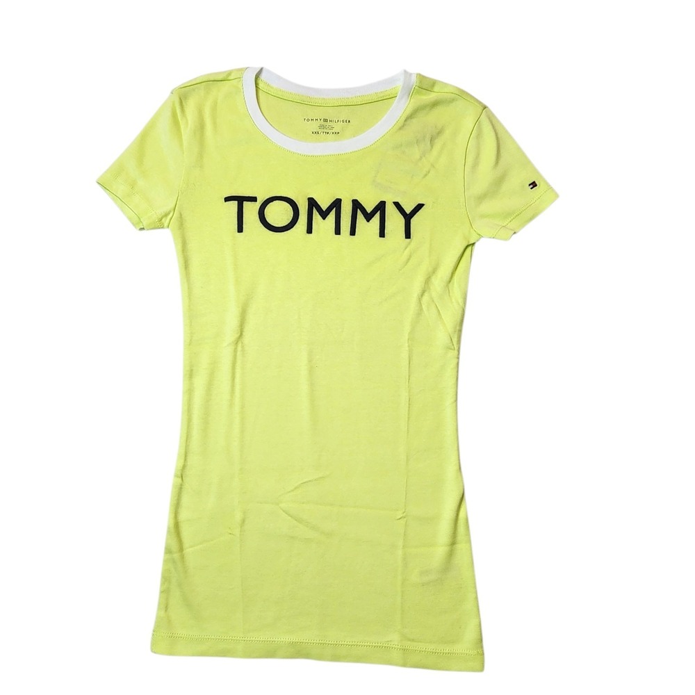 OEM Tommy Hilfiger Women's Embroidery Tommy Top Long Line Tee Lime Size 2XS